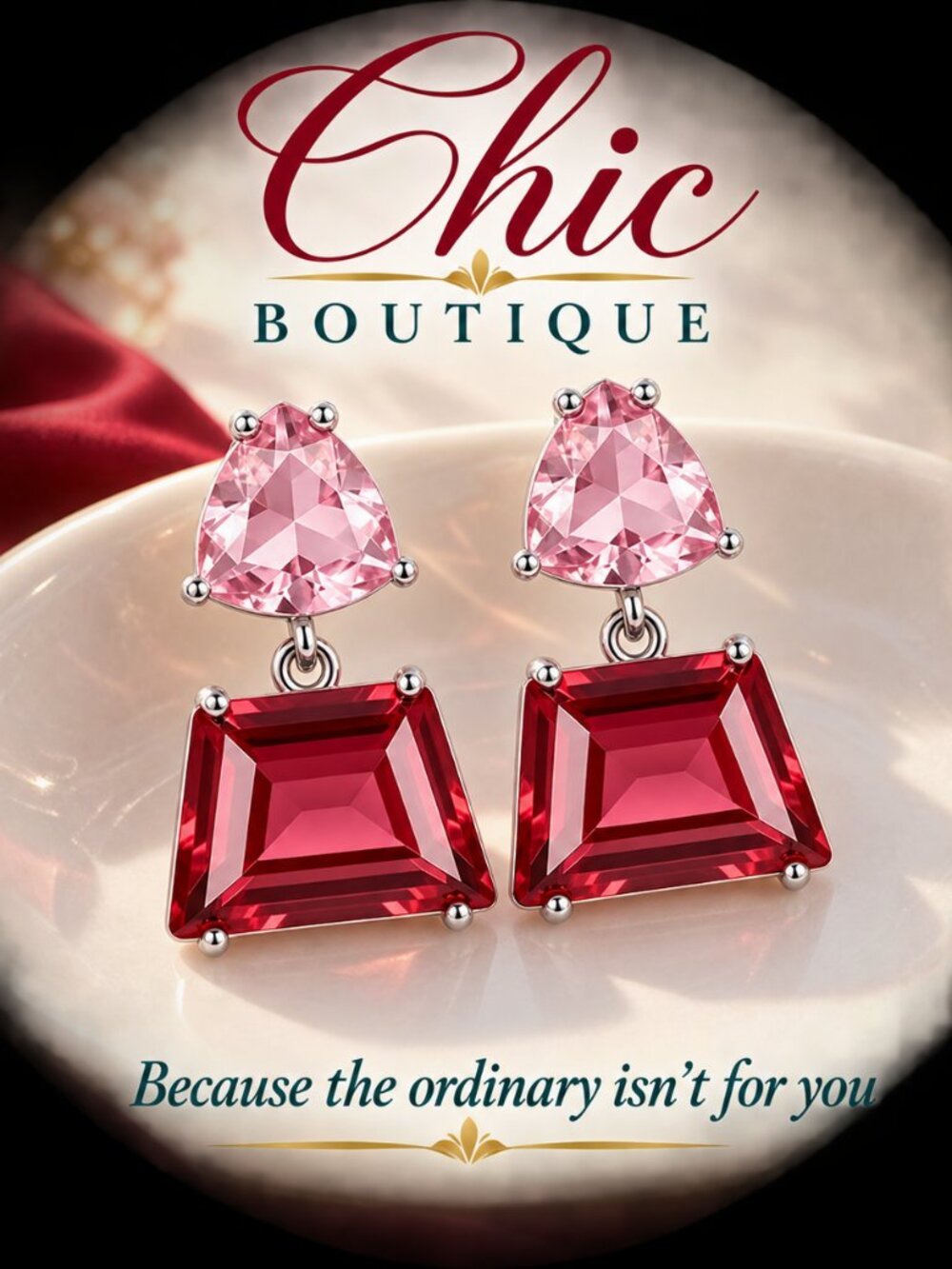 Elegant Red and pink drop earrings